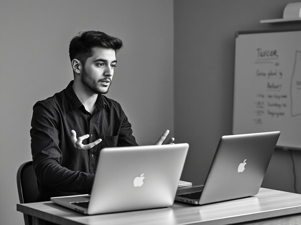 Tutor filmed at a desk for an AI avatar